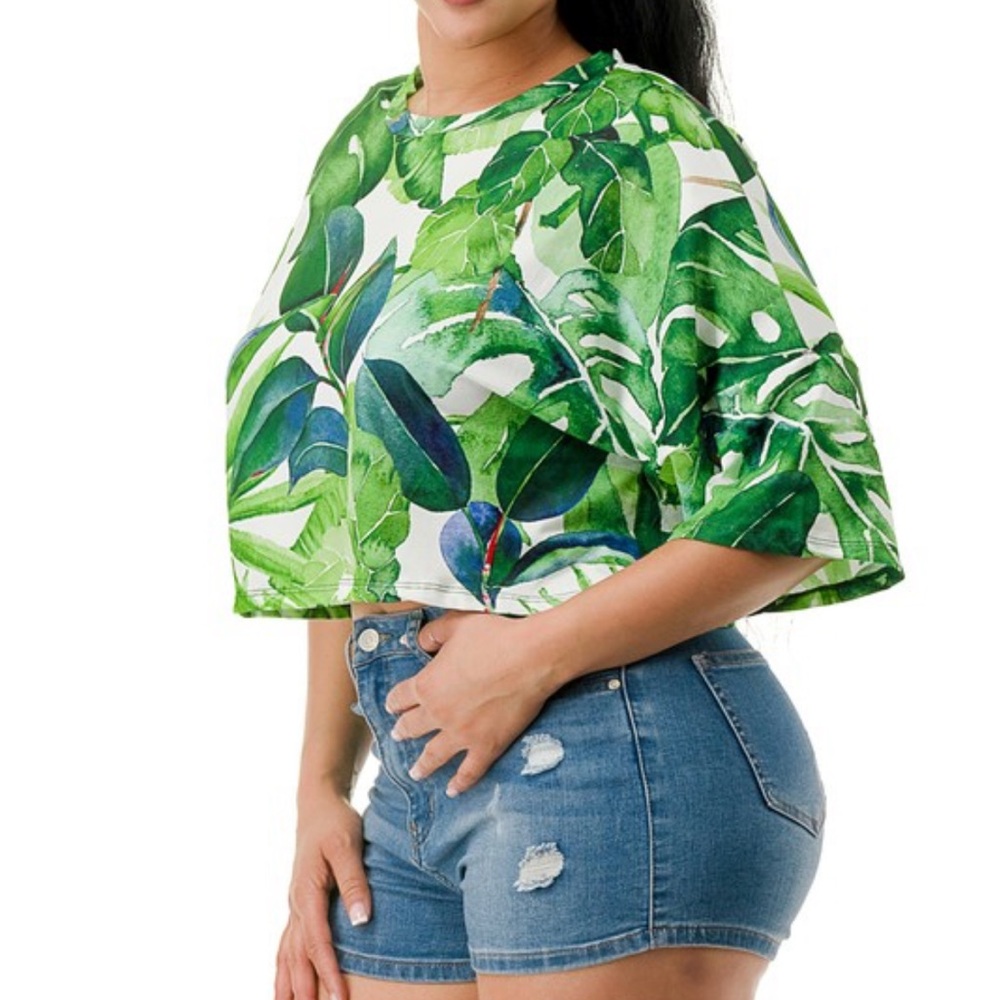 Green Leaf Print Top